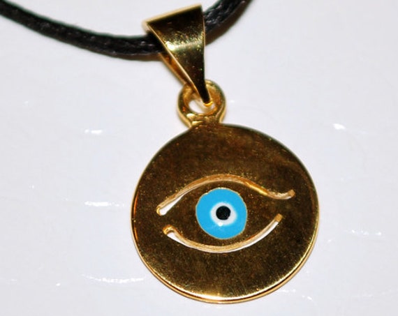 Necklace Enamel Blue Eye Sterling Silver 925 Gold-plated Handmade Jewelry Baby Girl Boy Baptism Newborn Unisex Women Summer Collection