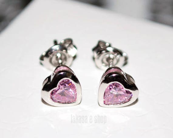 Heart studs Earrings Amethyst color Crystal Sterling Silver Rhodium plated Jewelry Valentine lovely gift for her Women Girls Moda Collection