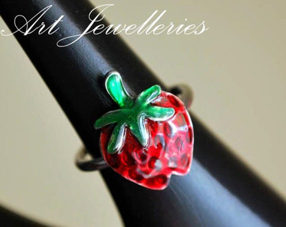 Strawberry Enamel Ring Sterling Silver 925 White Gold Plated Jewelry Lakasa e-shop Best gifts ideas children girl birthday kids collection