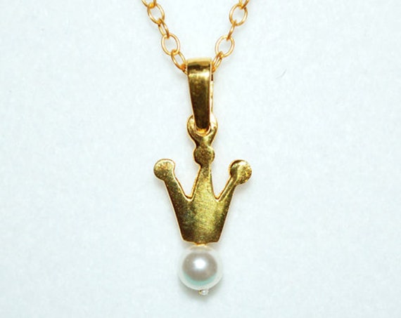 Crown Freshwater Pearl Chain Necklace Sterling Silver Gold Greek Art Jewelry Love Mother day Girl Princesa Regina Valentine Queen Princess