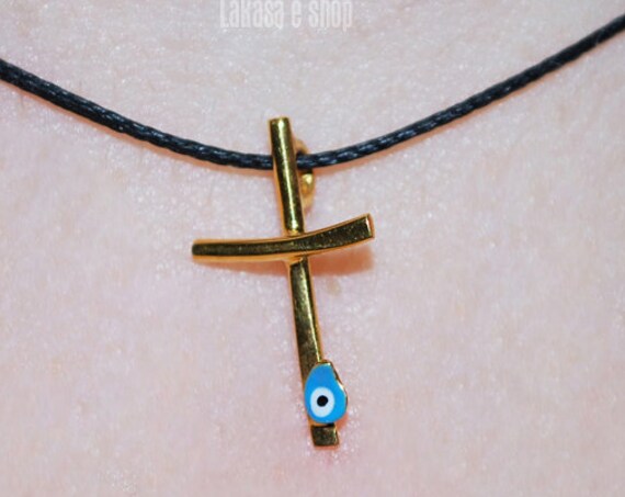 Necklace Enamel Cross Silver 925 Gold-plated Handmade Jewelry LakasaEshop Best Gifts Birthday Anniversary Mother Day blue eye Girlfriend