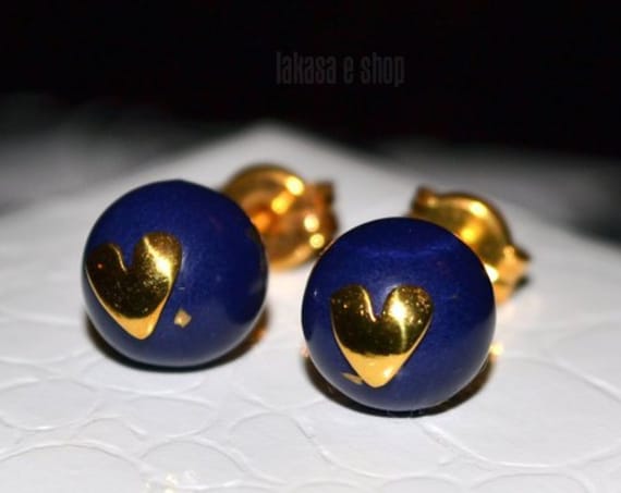 Lapis Lazuli Heart Stud Earrings Silver 925 Gold-plated Handmade Jewelry Natural Gemstone Best Ideas Gifts Mother's Day Love Anniversary