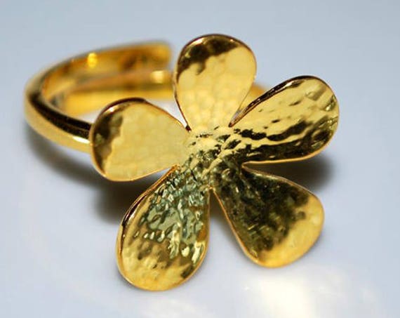 Flower Ring Silver 925 Gold-plated Handmade Jewelry Lakasa eShop Floral Design Amor Love Anniversary Princess Woman Best Ideas Gifts For Her