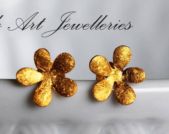 Flower Stud Earrings Sterling Silver Gold Handmade Jewelry Fine Greek Art Woman Girlfriend Sweet Girl Floral Design Moda Romantic Style Love
