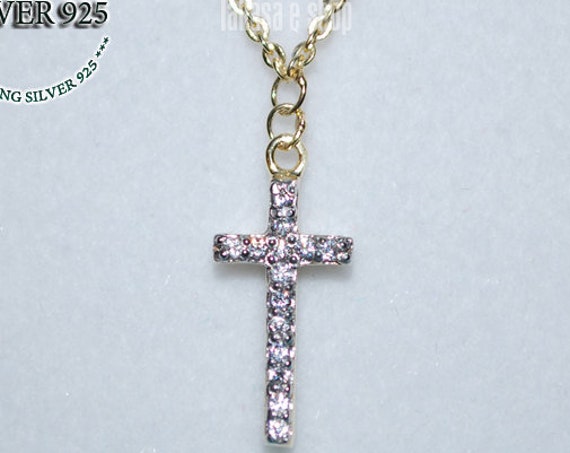 Cross sterling silver gold plated jewellery necklace chain rhinestones crystals best gift ideas woman baby girl baptism birthday anniversary