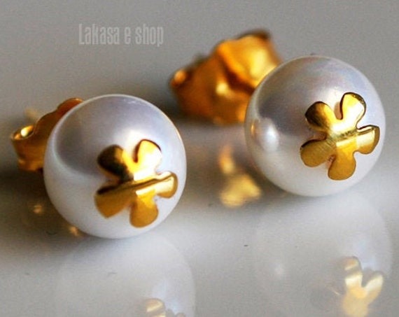 Flower Pearls Stud Earrings Silver 925 Gold-plated Jewelry Lakasa eShop Floral Design Moda Woman Girl BEST Price Gifts Ideas Birthday