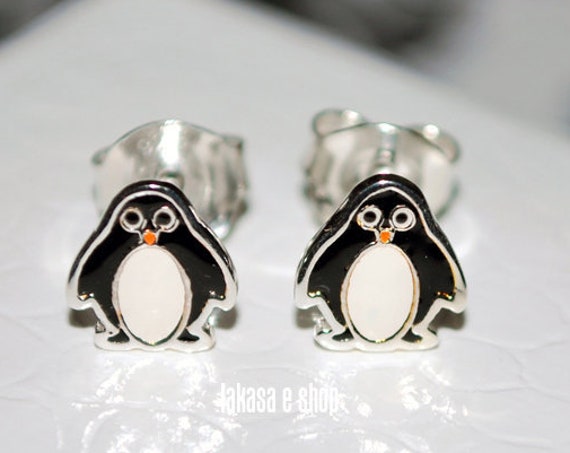 BEST PRICE! Penguins Enamel Earrings Sterling Silver 925 Jewelry Happy Feet Kids Collection Girl Birthday Party Funny Animals Cute Moda