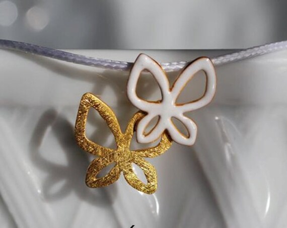 Necklace Butterfly Enamel Sterling Silver Gold plated Handmade Jewelry Fine Greek Art Gift for Birthday Anniversary Mother Girlfriend Love