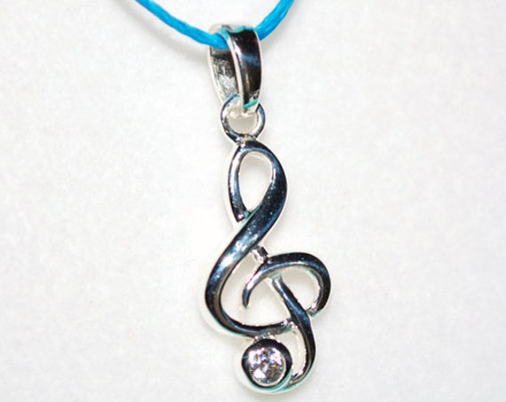 Music Clef Symbol Necklace Sterling Silver Rhodium plated Jewelry Gift idea Birthday Love Rock Classic Musician Lover Violin Piano Jazz Chic