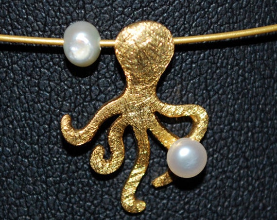 Octopus Necklace Sterling Silver 925 Gold-plated with Freshwater Pearls Handmade Jewelry Summer Collection Greek Art Best Ideas Woman Gift