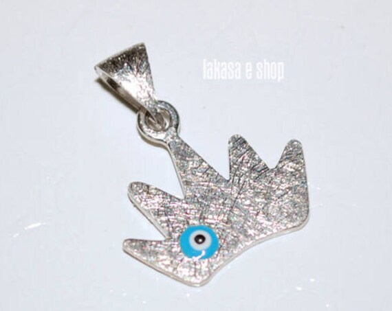 Crown Enamel Blue Eye Sterling Silver white Gold plated Religious Handmade Jewelry Baby Boy Girl Shower Day Baptism Newborn Princess Prince