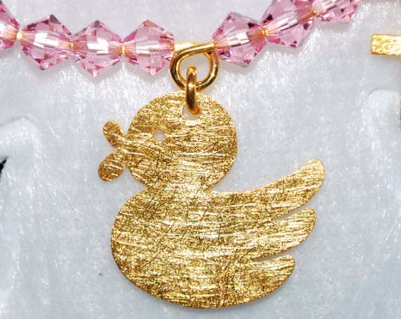 Happy Duck Baby Brooch Silver 925 Gold-plated Cross Swarovski Crystals Jewelry Best ideas Gift Baptism Birthday Mother Newborn Girl