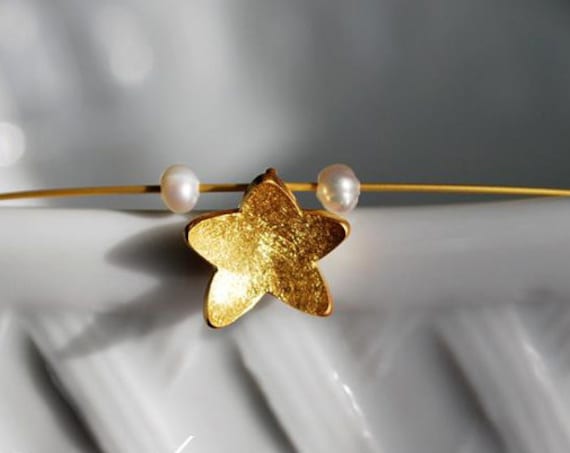 Star Necklace Sterling Silver Gold plated Freshwater Pearls Handmade Jewelry Gifts for her Birthday girlfriend Anniversary Christmas Greece