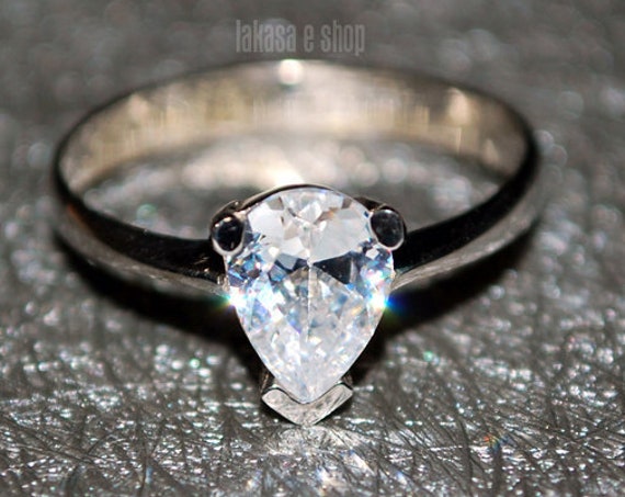 Teardrop Ring Sterling Silver 925 white Gold-plated Jewelry Cubic Zirconia Gift for her mama Birthday Valentine Girlfriend Anniversary Woman