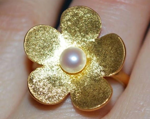 Flower Freshwater Pearl Ring Silver 925 Gold-plated Handmade Jewelry Woman Moda Anniversary Best Ideas Gifts Mother Mommy Girlfriend Love