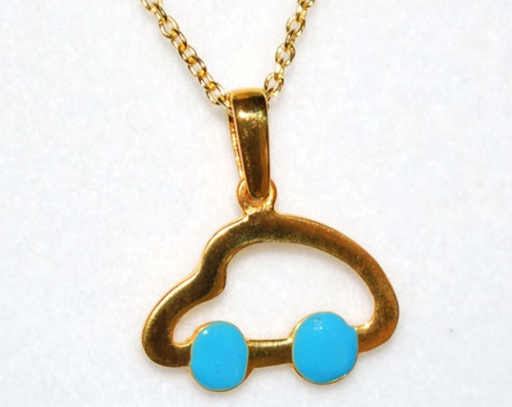 Blue Enamel Happy Car Chain Necklace Sterling Silver Jewelry Boy Best Gift Baptism Newborn ShowerDay Mother BabyBoy Cute Kids Collection
