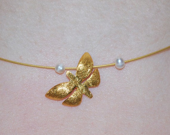 Butterfly Necklace Silver 925 Gold Plated Jewelry with Pearls Lakasa e-shop