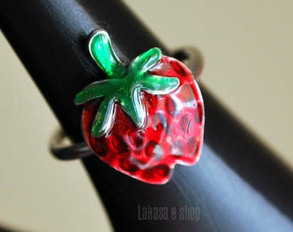 Strawberry Enamel Ring Silver 925 White Gold-plated Handmade Jewelry Lakasa Eshop Best Gifts Ideas Girl Birthday Kids Collection Fruits Cool