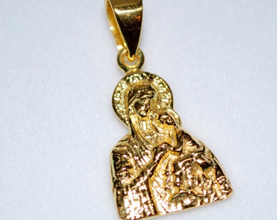 Madona Sterling Silver Gold plated Religious Jewelry Fine Greek Art Baby boy girl Shower Day Love Mother Mama Baptism Newborn Men Unisex