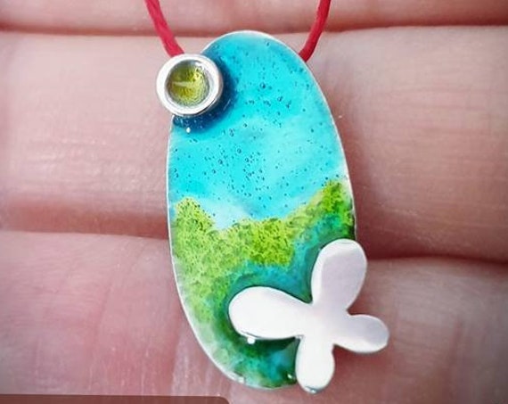 Butterfly Enamel Necklace Silver 925 white Gold-plated Handmade Jewelry Best Ideas Gifts for her Birthday Anniversary Mother's Day