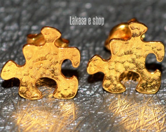 Puzzle Studs Earrings Silver 925 Gold-plated Lakasa Eshop Handmade Jewelry Love Girlfriend Best Gift Idea Anniversary Birthday Valentine Day