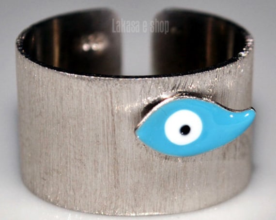 Enamel Blue Eye Chevalier Ring Silver 925 white Gold plated Handmade Jewelry Birthday Best ideas Gifts For Her Summer Time Colourful Designs