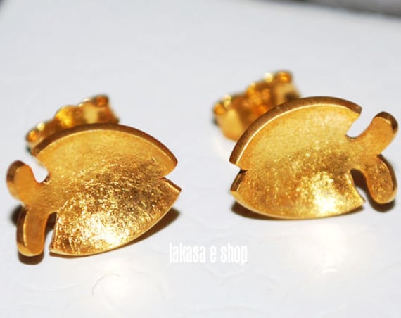 Fishes Studs Earrings Sterling Silver Gold plated Handmade Jewelry Summer Moda Sea Marine Collection Woman Girlfriend Greek Gifts for her