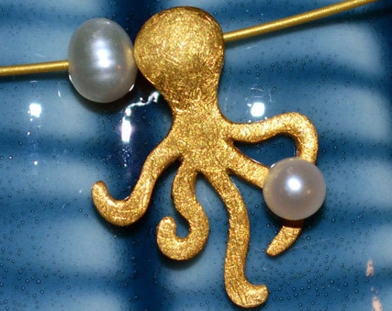 Octopus Necklace Silver 925 Gold-plated with Freshwater Pearls Handmade Jewelry Summer Collection Greek Art Woman Girl Best Ideas Gifts