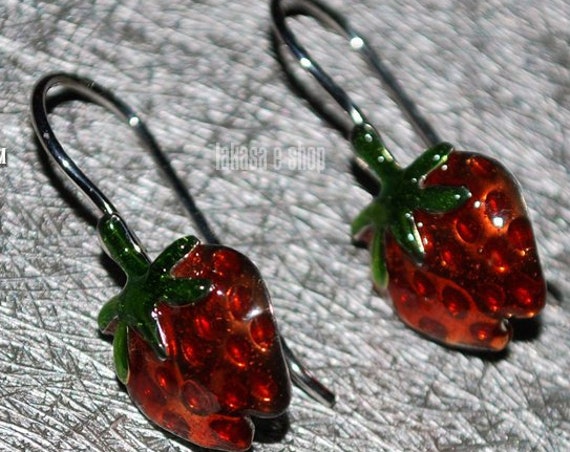 Enamel Strawberry Earrings Silver 925 white Gold-plated Handmade Jewelry Spring Summer Best Ideas Gifts Woman Girl Greek Art Lakasa Eshop