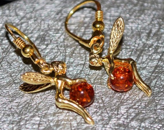 Baltic Amber Fairy Earrings Silver 925 Gold-plated Jewelry lakasaeshop Dream Fantasy Best Gifts Ideas for her Birthday Valentine Day Woman