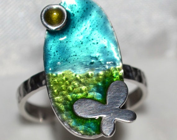 Butterfly Enamel Ring Silver 925 white Gold-plated Handmade Jewelry Best Ideas Gifts for her Birthday Anniversary Mother's Day Easter Spring