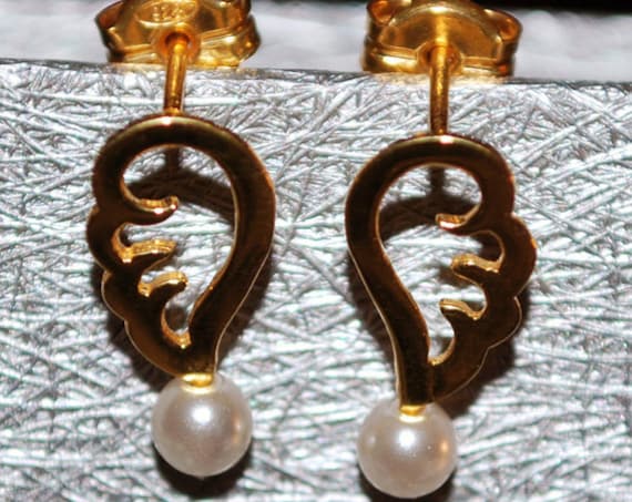 Angel Wings Freshwater Pearls Studs Earrings Sterling Silver 925 Gold-plated Handmade Jewelry Anniversary Woman Girlfriend Best Ideas Gifts
