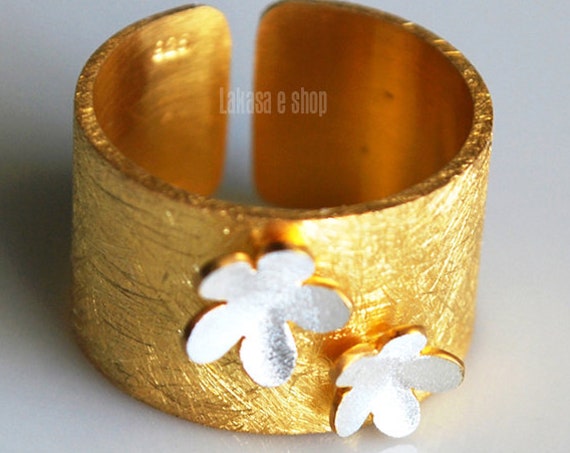 Flowers Chevalier Ring Silver 925 Gold-plated Handmade Jewelry Floral Best Gifts For Her Anniversary Birthday Mother Day Girlfriend Woman