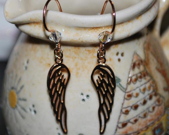 Angel Wings Earrings Sterling Silver Jewelry Rose Gold plated Swarovski Crystals Best Gift ideas for her Birthday Girlfriend Anniversary