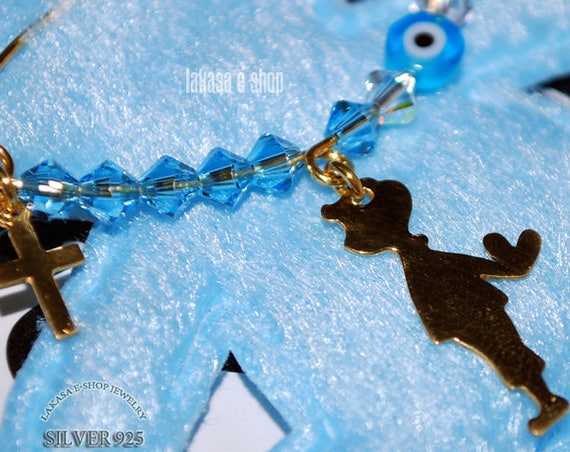 Baby Brooch Boy Heart Sterling Silver Gold plated Blue Swarovski Crystals Jewelry Best Gift Baptism Cross Birthday Mother Mommy Pregnancy