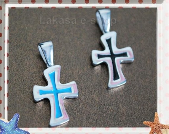 Pendant Enamel Cross Sterling Silver Jewelry Fine Greek Art Gift Summer Christian Religious Mama Baptism Baby Boy Kids Collection Man Unisex