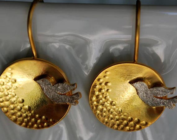 Dove Earrings Sterling Silver Gold plated Handmade Jewelry Romantic Style for her Birthday Anniversary Woman Mother day Love Peace Harmony