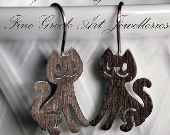 Cat earrings sterling silver white gold plated jewelry Fine Greek Art Best gift ideas for her birthday anniversary girl christmas mother
