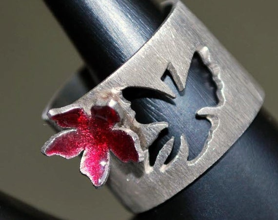 Ring Silver 925 whie Gold-plated Handmade Jewelry Butterfly Enamel Flower Anniversary Best Ideas Gifts For Her Woman Mother's Day Love