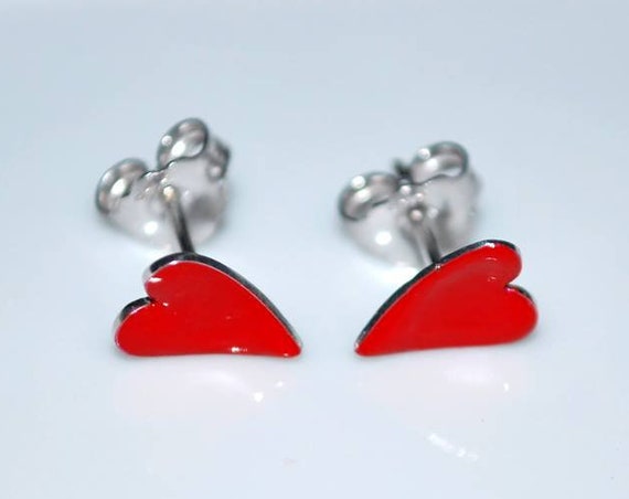 Hearts Red Enamel studs Earrings Sterling Silver 925 White Gold-plated Jewelry Best Ideas Gifts for her Birthday Anniversary Valentine Love