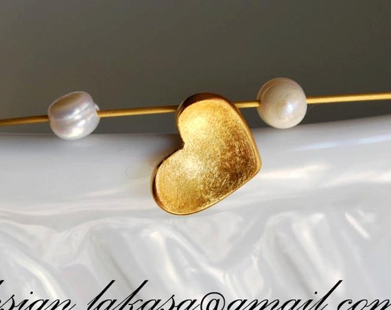 Handmade Heart Necklace Sterling Silver Gold plated Jewelry Freshwater Pearls gift for her Woman girlfriend Valentine day Mother best friend