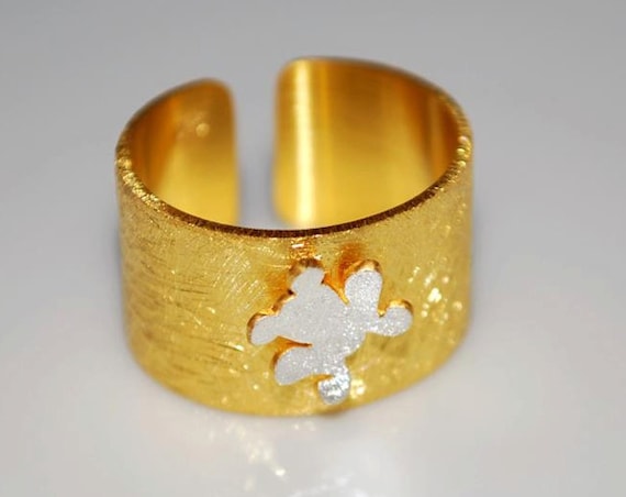 Frog Chevalier Ring Sterling Silver Gold plated Handmade Jewelry Fine Greek Art Prince Kiss Fairytale First Love Girlfriend Anniversary Girl