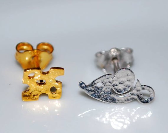 Mouse Chesse Studs Earrings Sterling Silver 925 Gold-plated Handmade Jewelry Cute Girl Best Ideas Gifts for her Girlfriend Woman Moda Funny