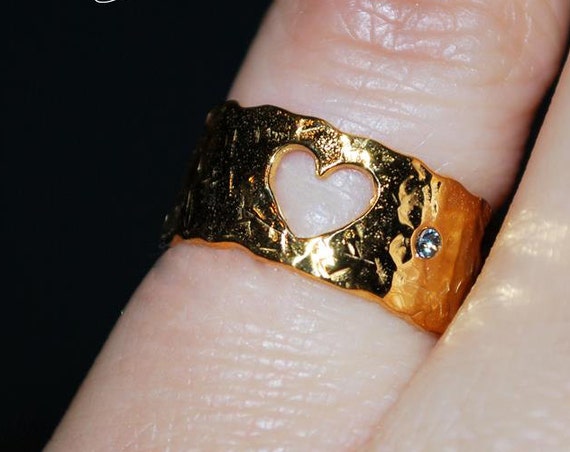 Heart Chevalier Ring Silver 925 Gold-plated Rhinestone Crystal Handmade Jewelry Best Gift Ideas for her Birthday Anniversary Girl Woman