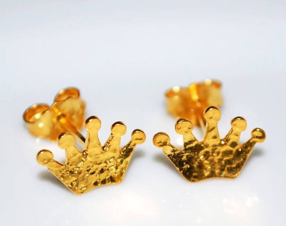 Crown Stud Earrings Sterling Silver Gold plated Jewelry Lakasa eShop best gifts ideas Princess woman girl princesa fairy tale prince castle