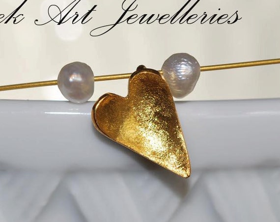 Heart Necklace Sterling Silver Gold Plated Jewelry with Pearls gifts for her birthday Valentine's Day love girlfriend