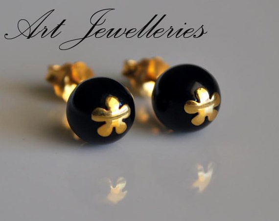 Flower Black Pearls Stud Earrings Sterling Silver Gold plated Jewelry Gifts for her Woman Moda Gilrfriend My Sweet Girl Floral Design Beauty