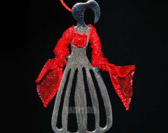 Woman Figure Princess Necklace Sterling Silver Handmade Jewelry Fine Greek Art Gift Flamingo Dance Espanol Spain Red Dress Princesa Regina