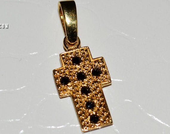 Religious Jewelry Cross Pendant Silver 925 Gold-plated with Black Zircons Stones Love Mother Shower Day Baptism Girl Boy Women Men Unisex