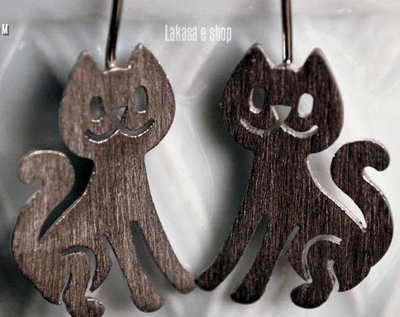 Cat Earrings Silver 925 white Gold-plated Handmade Jewelry Fine Greek Art Best Gift Ideas for her Birthday Girl Woman Anniversary Catlovers